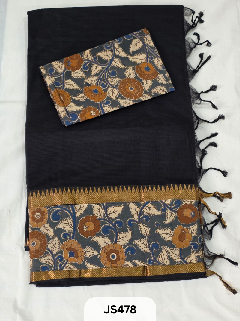 Mangalagiri Cotton X Kalamkari patch Border / dual blouse-1 mtr Kalamkari Blouse
