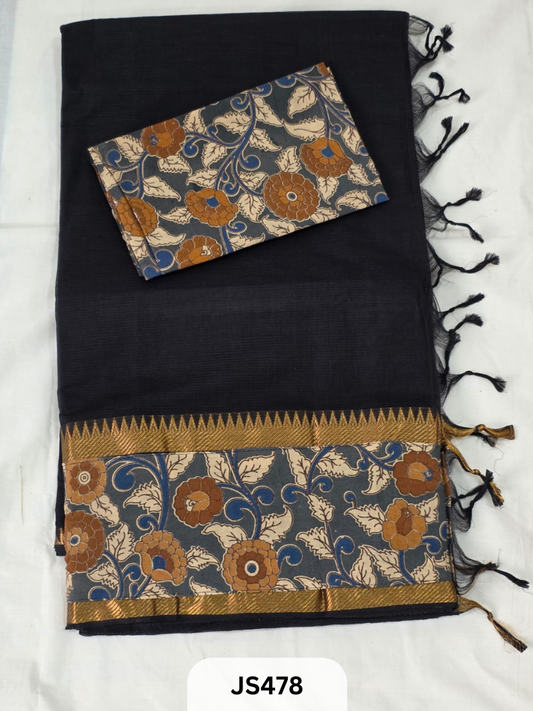 Mangalagiri Cotton X Kalamkari patch Border / dual blouse-1 mtr Kalamkari Blouse