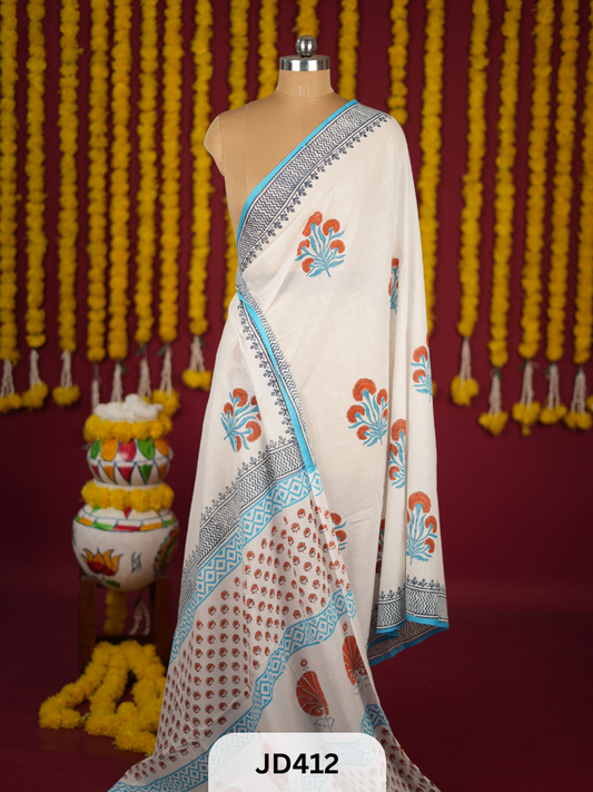 SANGANERI HANDBLOCK ON PURE MULCOTTON