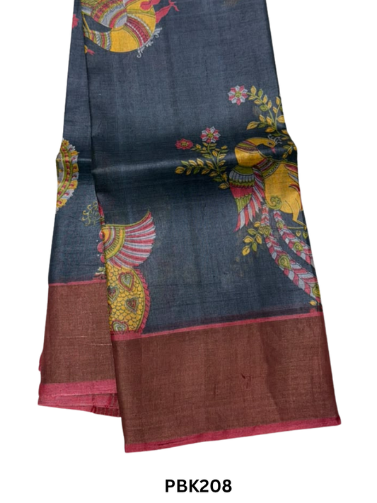 Premium Pure Tussar Silk Handblock Print Saree – Kolkata Special