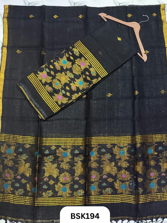 Premium Pure Handloom Linen Silk Salwar Floral Design  Top 2.7 mtr  | Duppata 2.5 mtr