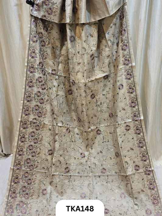 Pure Bishnupuri Silk - Pure Gachi Tussar Embroidery Design Saree