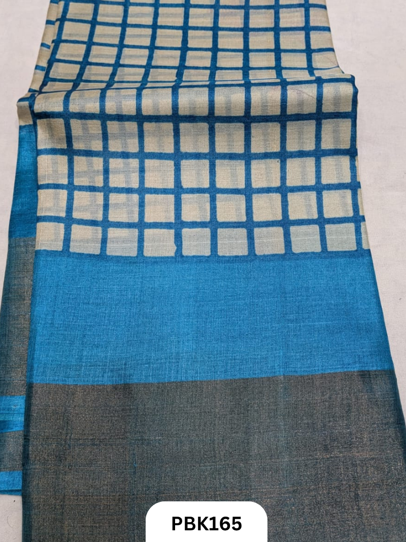 Premium Pure Tussar Silk Handblock Print Saree – Kolkata Special