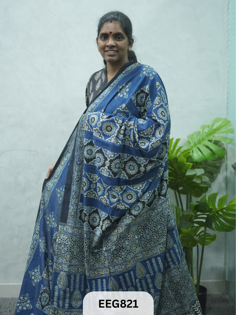 MUL COTTON AJRAKH HANDBLOCK PRINT SAREE