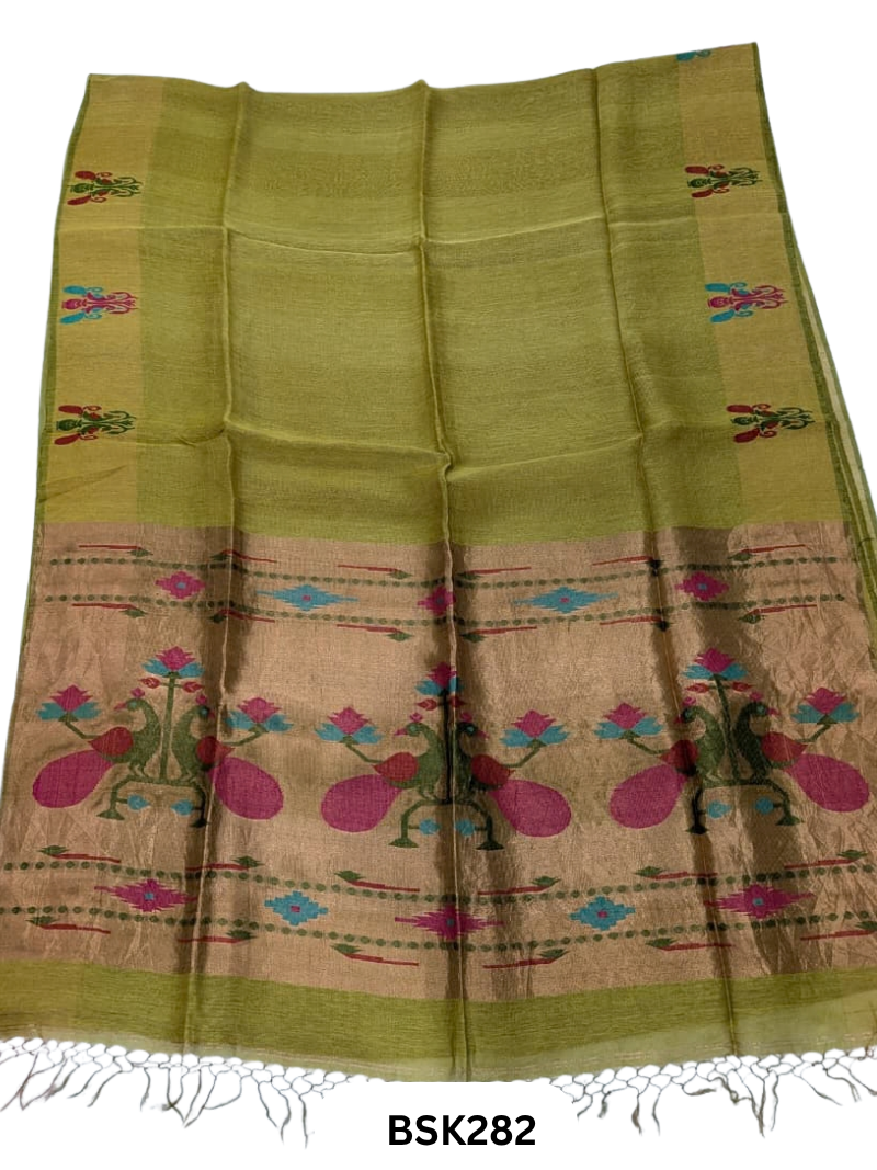 Handloom Pure Linen Silk Jamdhani Weave Saree