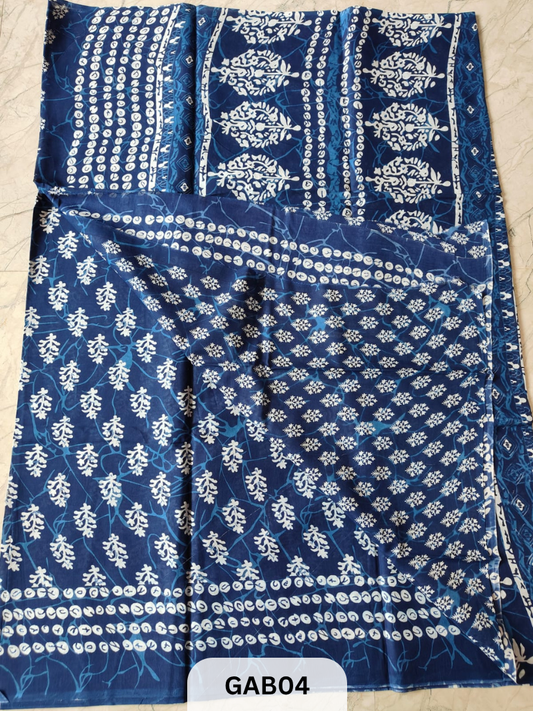 BAGRU PRINT COTTON MULMUL SAREES WITH BLOUSE-SAREE 5.5M +BLOUSE 1M