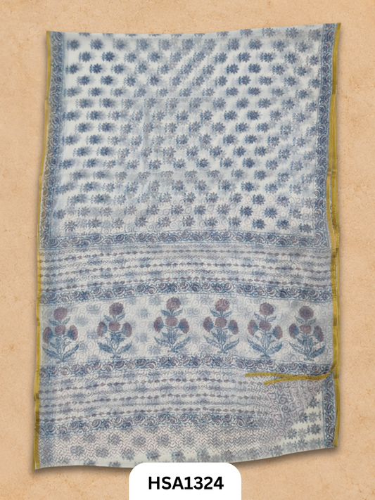 Chiffon Zari Border Saree - Hand Brush Painted
