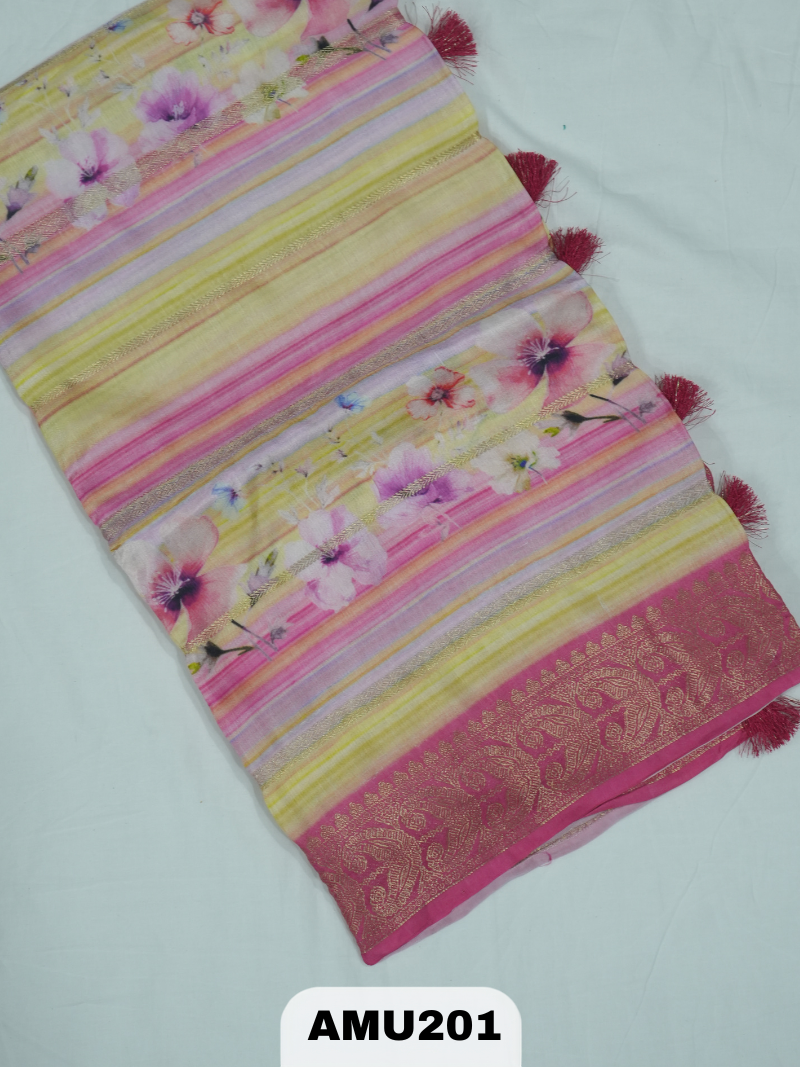 BANARAS RUSSIAN SILK SAREE WITH PRINTED