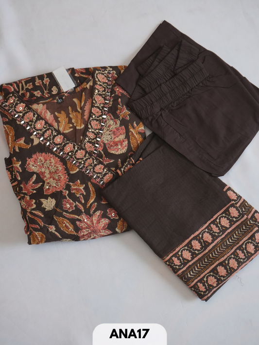 banaras handblock print anarkali 3 pcs salwar set