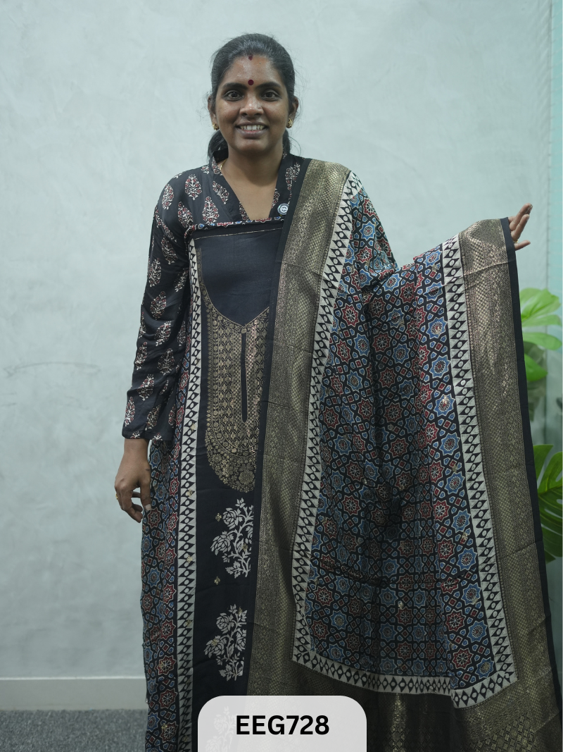 AJRAKH DOLA SILK 2 PCS-UNSTITCHED ( TOP 3.5MTR AND DUPPATA 2.25MTR ) - IMMEDIEATE DISPATCH