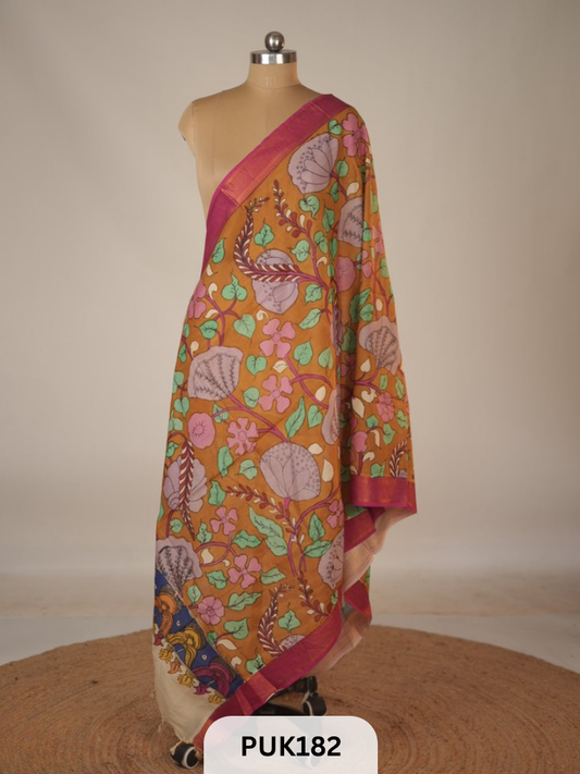 PURE PENKALAMKARI DUPPATTA - CHENNURI SILK