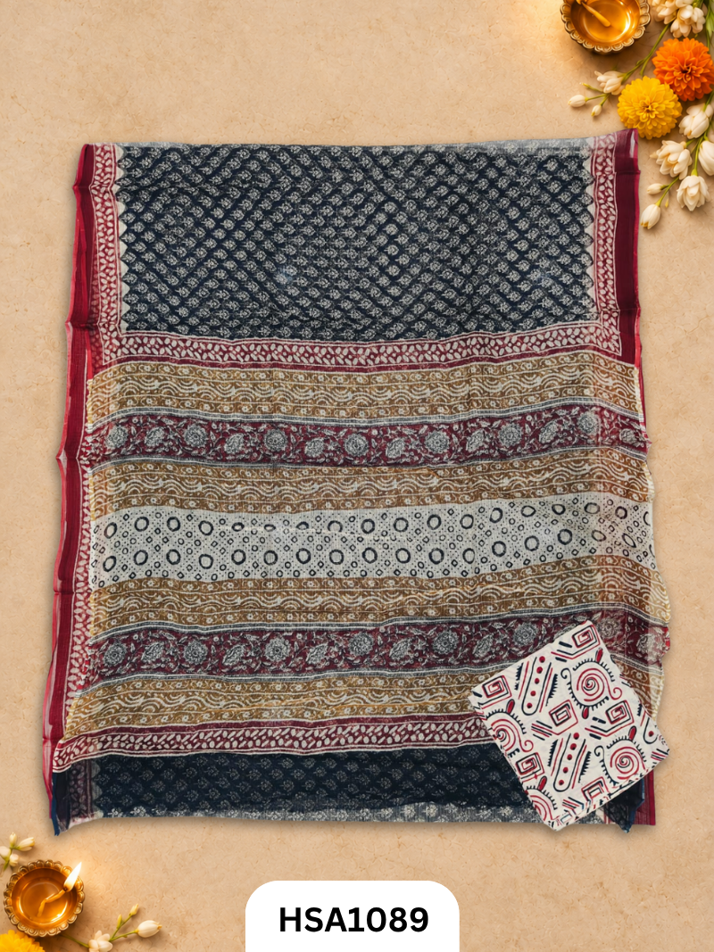 Hand Block Printed Traditional Designs & Multi Colour Combinations Kota Doria Sarees