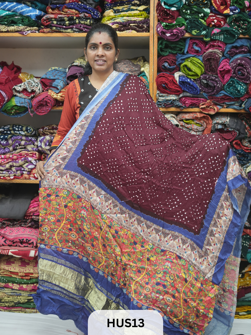BANDHANI WITH KALAMKARI DIGITAL PRINT BORDER LAGDI PATTA
