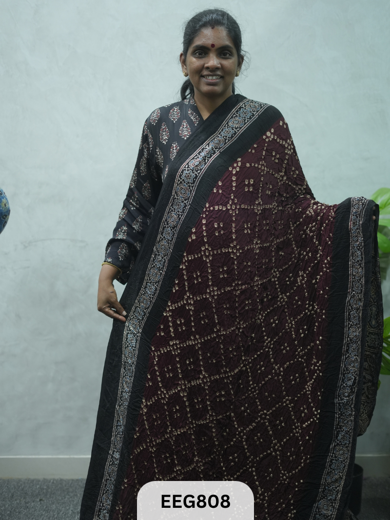 MODAL AJRAKH BANDHEJ SAREE