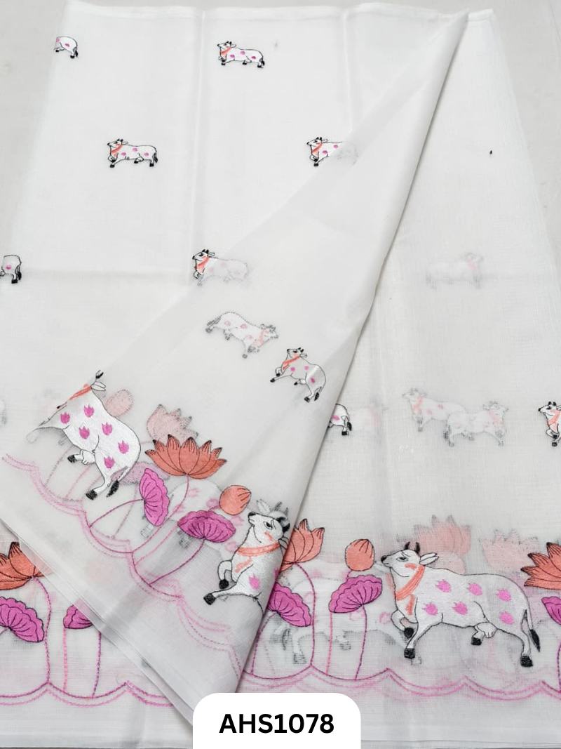 Kota Cotton Pichwai Embroidery Work Saree