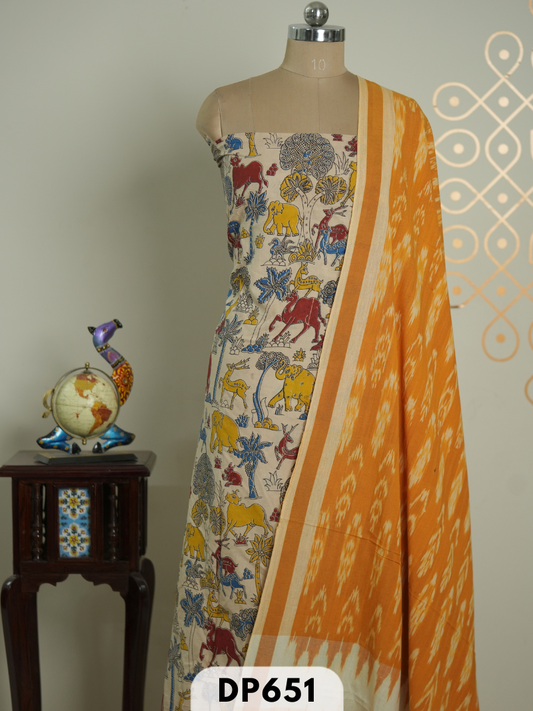 ikkat dupatta with pure kalamkari set