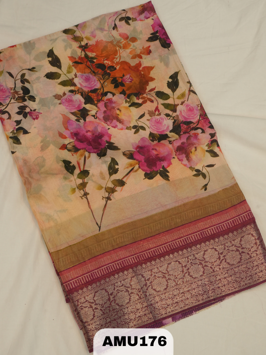 BANARAS RUSSIAN SILK SAREE WITH PRINTED