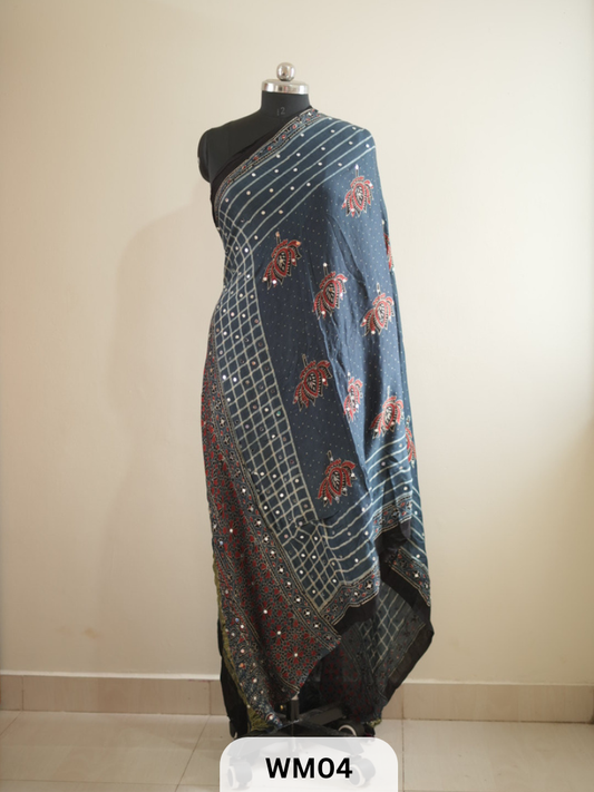 MODAL SILK WITH GLUED MIRROR LAGDI PATTA DUPPATTA