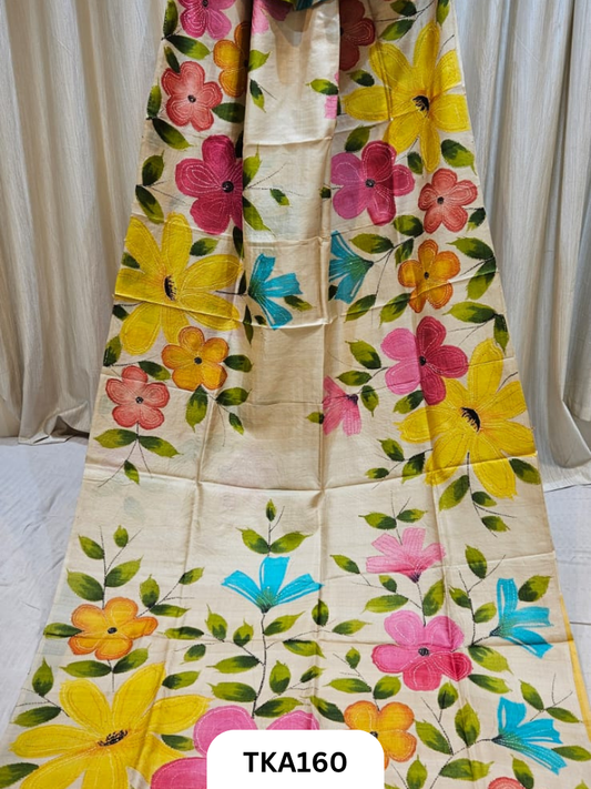Pure Tussar ghicha silk with heavy embroidery with bishnupur hand painted exclusive saree