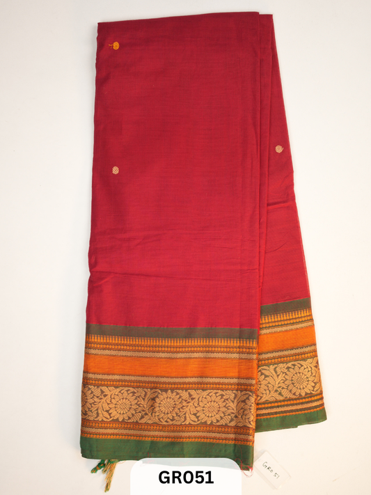 Handloom Chettinad Cotton Saree with Floral Border