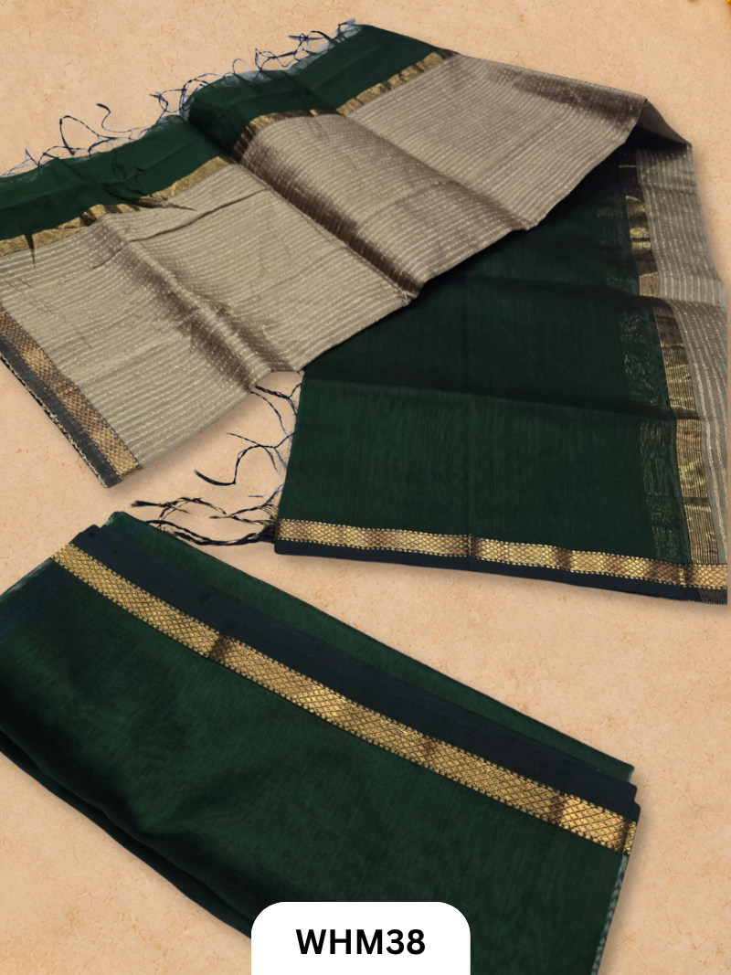 Pure Maheshwari handloom dress material kosa pallu 2 pcs