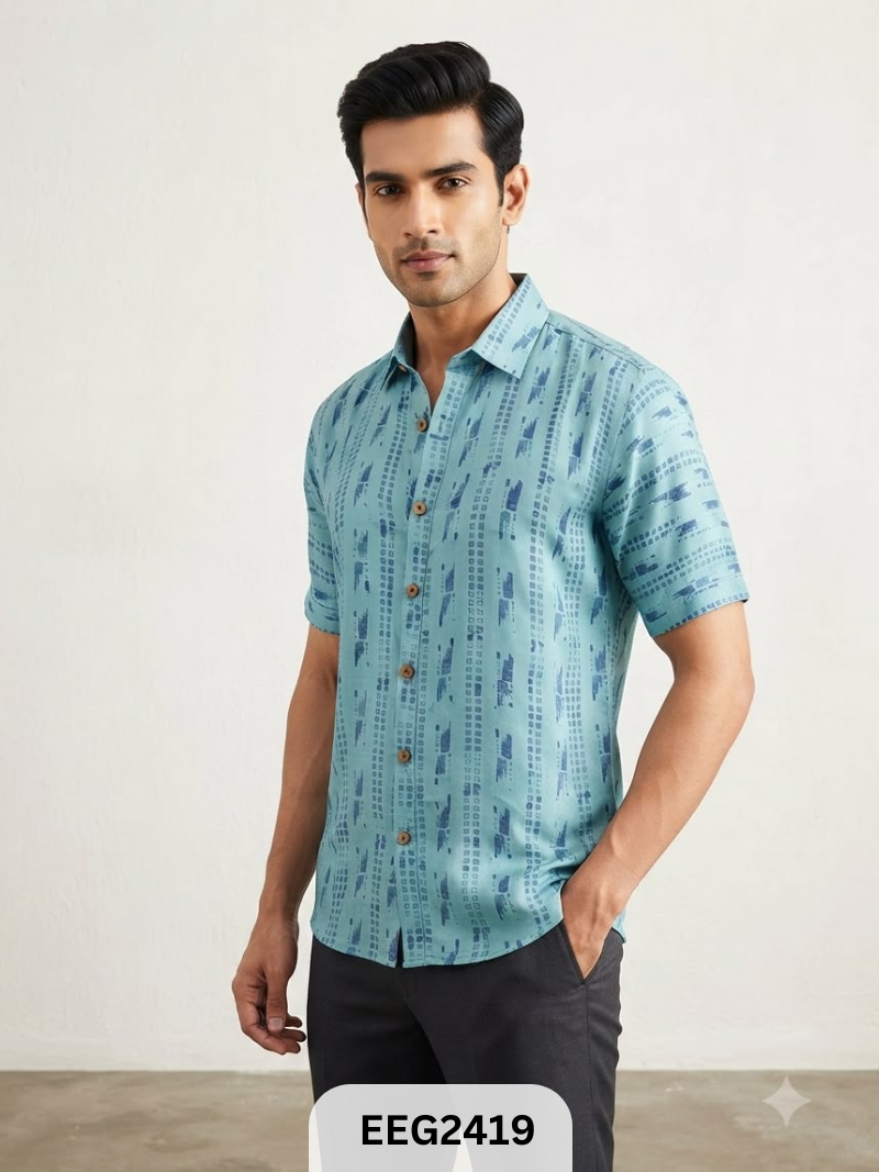 MODAL HANDBLOCK PRINT SHIRT WITH WOODEN BUTTON