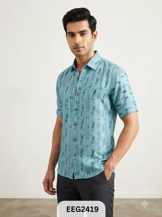 MODAL HANDBLOCK PRINT SHIRT WITH WOODEN BUTTON