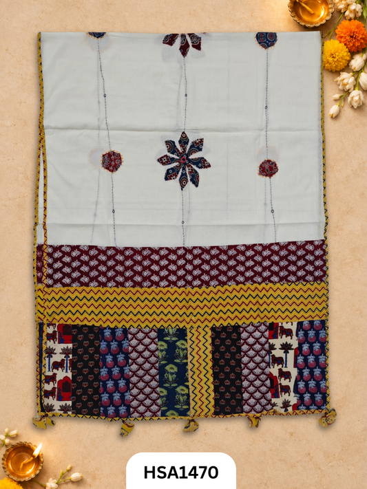 Hand Block Barmeri Ajrakh Print Patch Work Duppata Length 2.50 meter