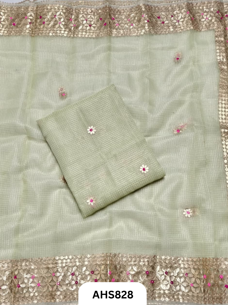 Kota Doria Check Gotta Patti Work Dress Material  - Top and Duptta 2.5mt