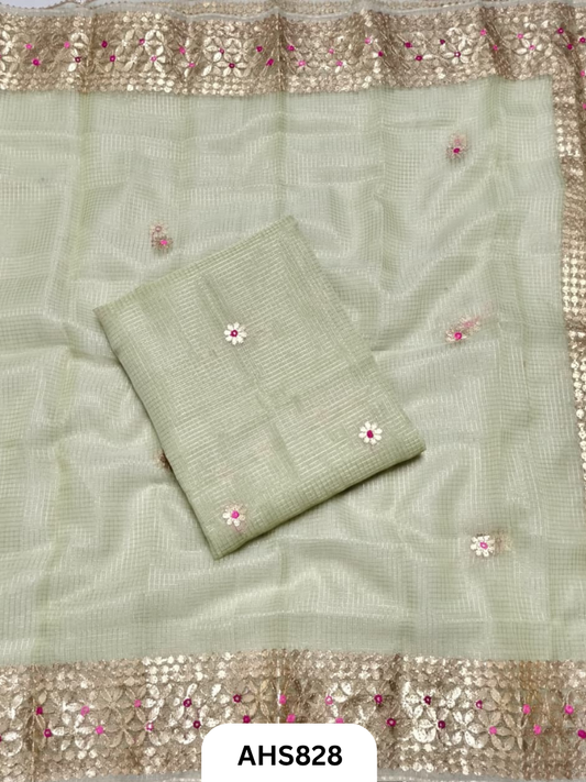 Kota Doria Check Gotta Patti Work Dress Material  - Top and Duptta 2.5mt