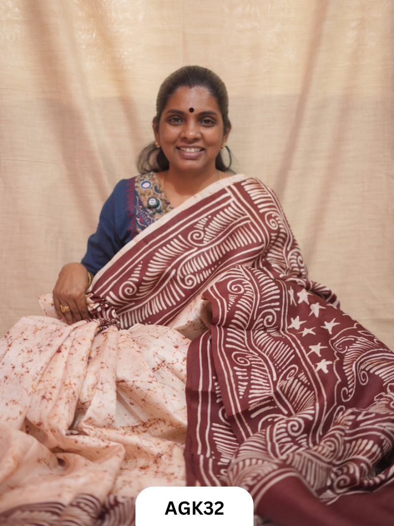 Premium Murshidabad 3-Ply Silk Hand Batik Saree – Silk Mark Certified