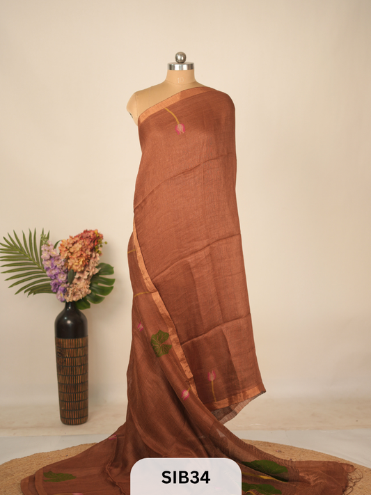 PURE MUSLIN JAMDHANI LINEN SILK SAREE - HANDLOOM