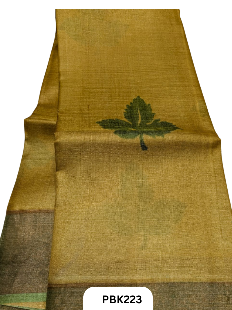 Premium Pure Tussar Silk Handblock Print Saree – Kolkata Special