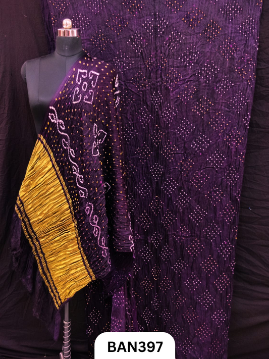 Semi Gaji Silk Tissue Pallu 25 Bani Bandhej Saree