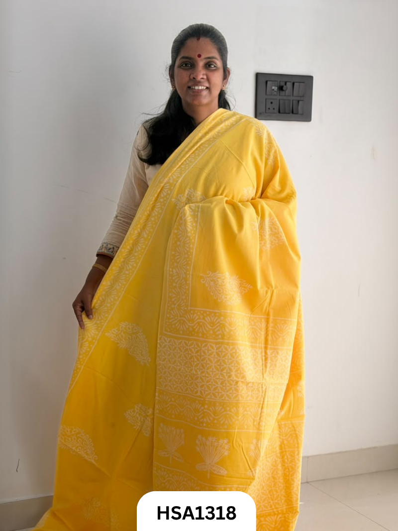 Hand Block Printed Pure Cotton Mulmul Saree