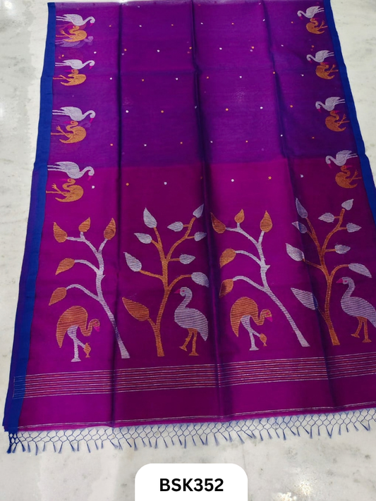 Handloom Pure Muslin Silk  With Jamdhani Weave Saree