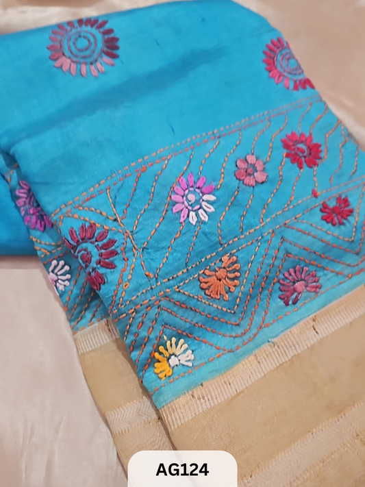 PURE TUSSAR WITH HANDPAINTED WITH LAMBANI HAND EMBROIDERY