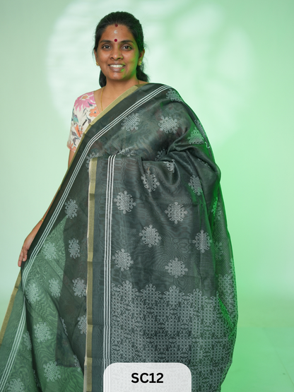 KOLLAM PRINT LINEN COTTON SAREE