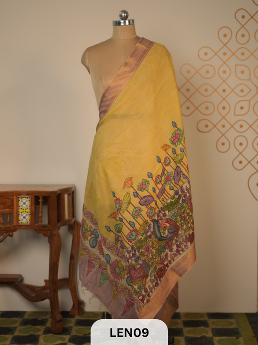 PURE PENKALAMKARI CHENNURI SILK  DUPPATA