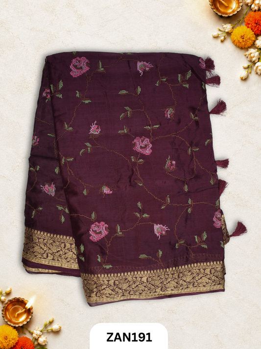 Chinon Cross Stitch Saree