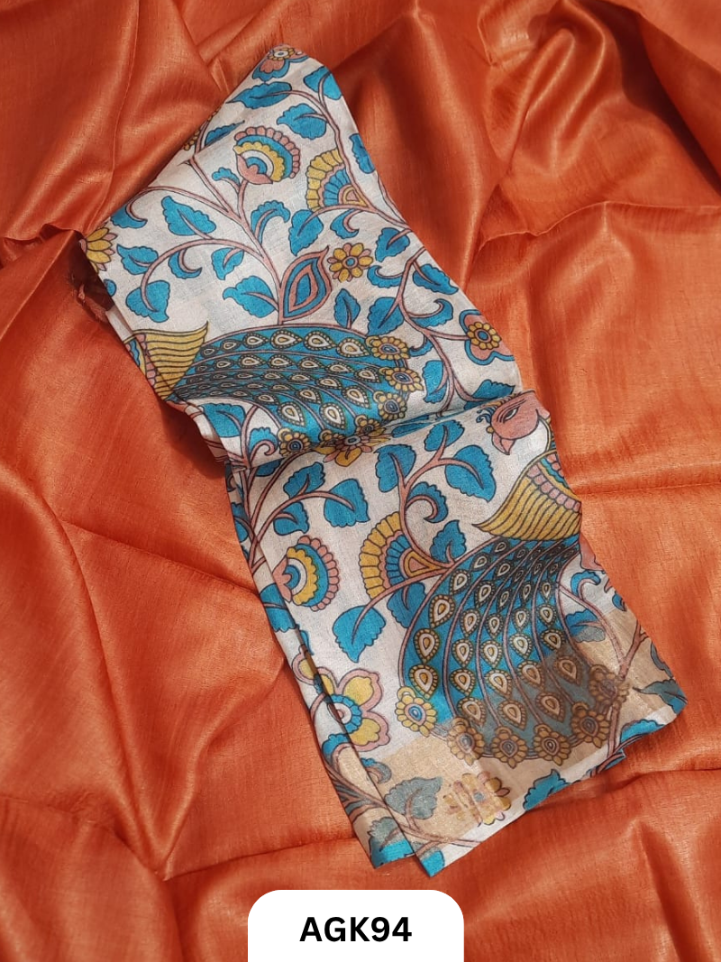 Silk Mark Certified Tussar Salwar Set with Hand Block Print