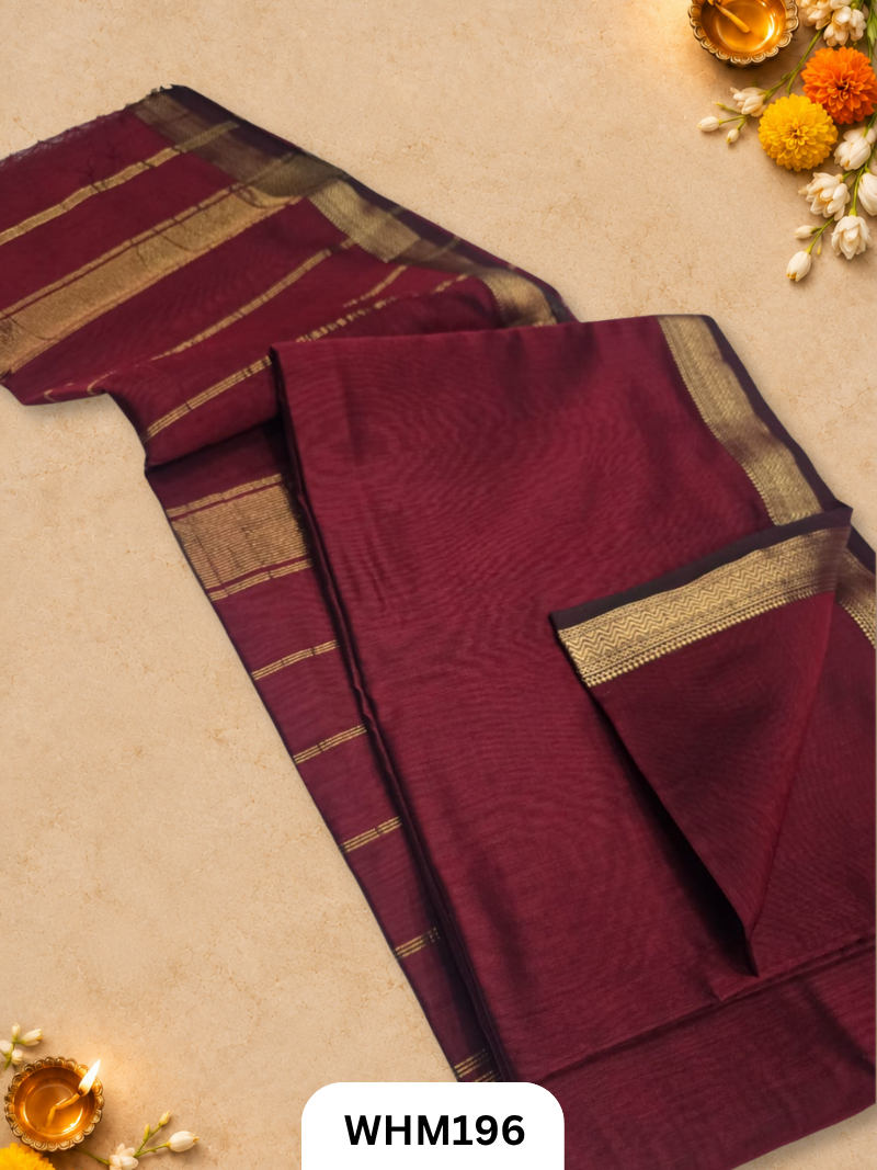 Pure Maheshwari Handloom Zari Border Plain Saree
