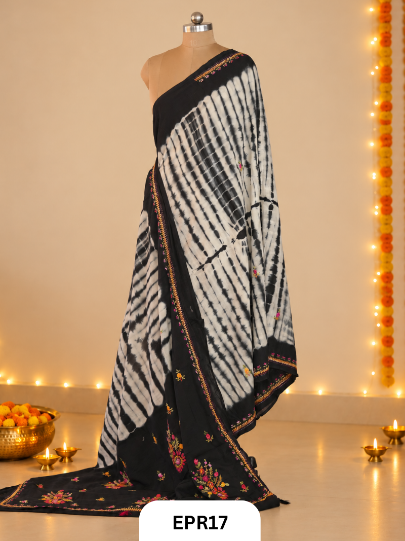 Mul Cotton Tie & Die With Bullion Stitch Saree