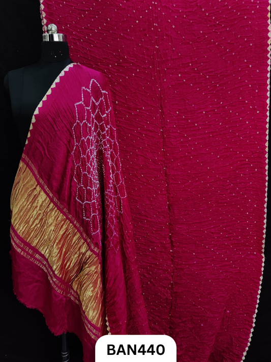Semi Gaji Silk Tissue Pallu Bandhej Saree With Edging