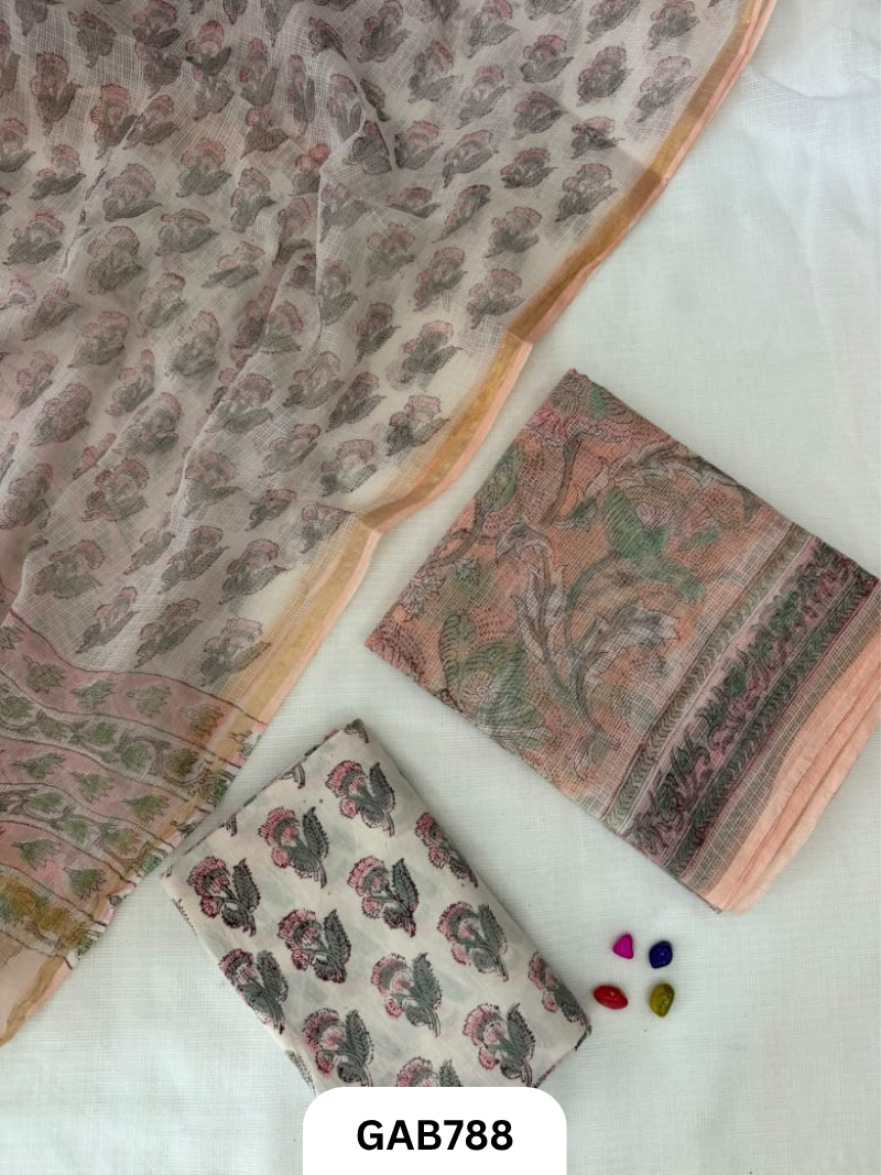 HandBlock Printed Kota Doriya Suit With Kota Doriya Duppta Cotton bottom | 2.5 mtr