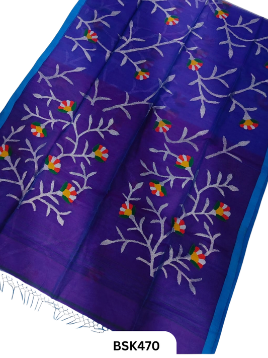 Handloom Pure Muslin Jamdhani Needle Work Weave Saree