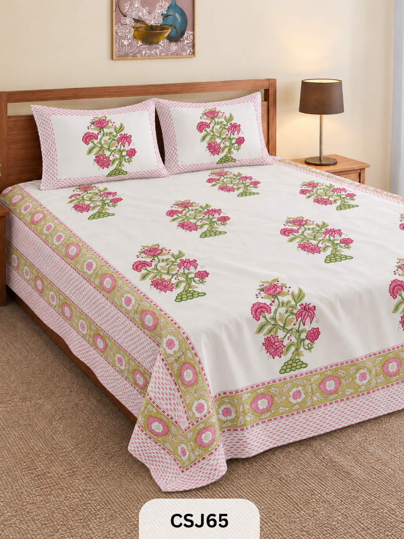 Cherry Blossom Bedsheet With Pillow Covers - 108*108