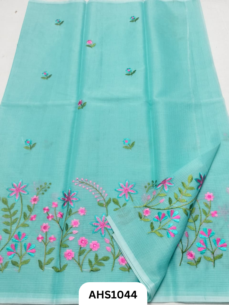 Kota Cotton Embroidery  Work Saree with Blouse