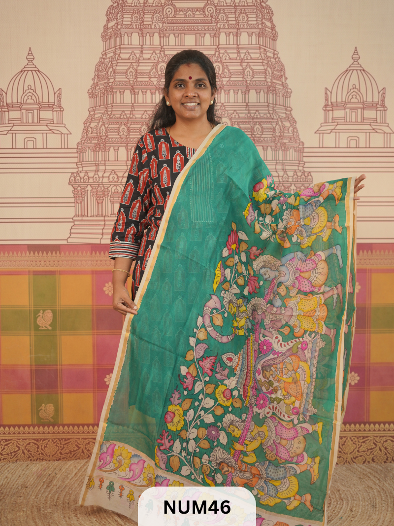 PURE CHANDERI WITH PENKALAMKARI DUPPATA