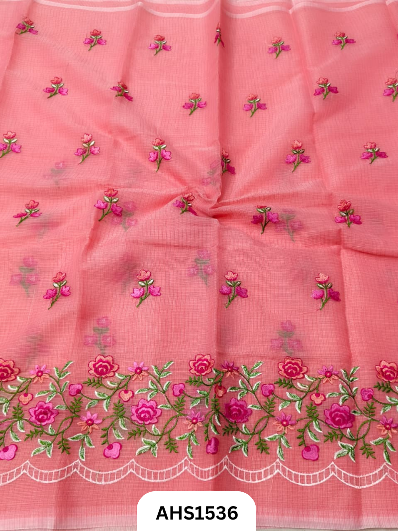 Kota Cotton Embroidery Work Saree With Blouse